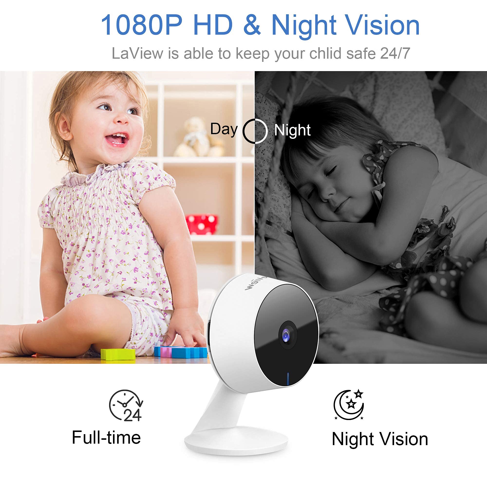 Laview Security Cameras 4Pcs, Home Security Camera Indoor 1080P, Wi Fi Cameras Wired For Pet, Motion Detection, Two Way Audio, N